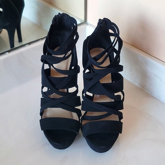 Charlotte Russe Black Suede Caged Heels - Picture 2 of 10